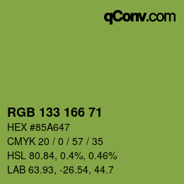 Color code: RGB 133 166 71 | qconv.com