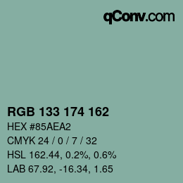 Color code: RGB 133 174 162 | qconv.com