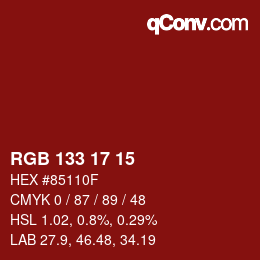 Color code: RGB 133 17 15 | qconv.com