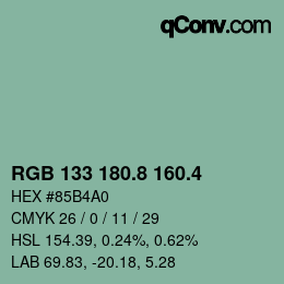 カラーコード: RGB 133 180.8 160.4 | qconv.com