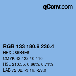 カラーコード: RGB 133 180.8 230.4 | qconv.com