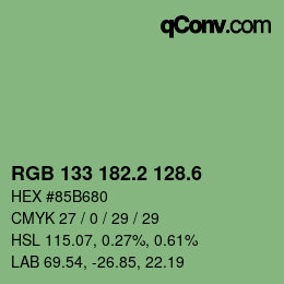 カラーコード: RGB 133 182.2 128.6 | qconv.com