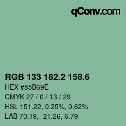 カラーコード: RGB 133 182.2 158.6 | qconv.com