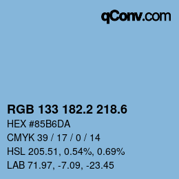 カラーコード: RGB 133 182.2 218.6 | qconv.com