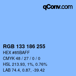 Color code: RGB 133 186 255 | qconv.com
