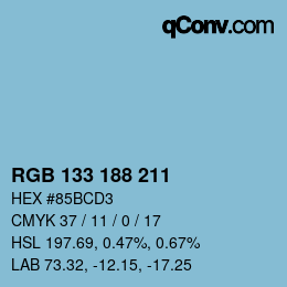 Color code: RGB 133 188 211 | qconv.com