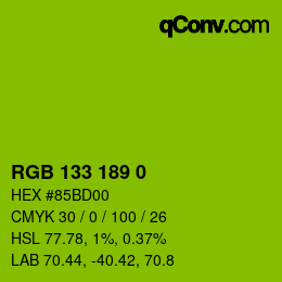Color code: RGB 133 189 0 | qconv.com