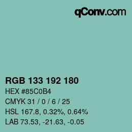 Color code: RGB 133 192 180 | qconv.com