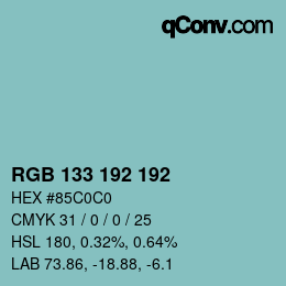 カラーコード: RGB 133 192 192 | qconv.com