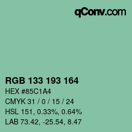 颜色代码: RGB 133 193 164 | qconv.com