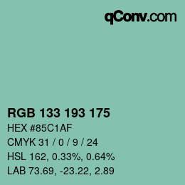 颜色代码: RGB 133 193 175 | qconv.com