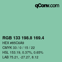 カラーコード: RGB 133 198.8 169.4 | qconv.com