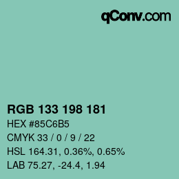 Color code: RGB 133 198 181 | qconv.com