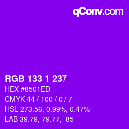 Color code: RGB 133 1 237 | qconv.com