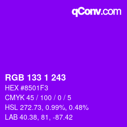 Color code: RGB 133 1 243 | qconv.com