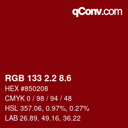 カラーコード: RGB 133 2.2 8.6 | qconv.com