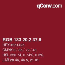 カラーコード: RGB 133 20.2 37.6 | qconv.com