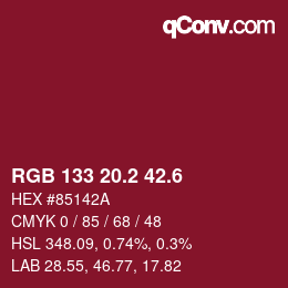 カラーコード: RGB 133 20.2 42.6 | qconv.com