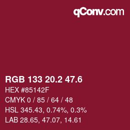 カラーコード: RGB 133 20.2 47.6 | qconv.com