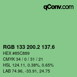 カラーコード: RGB 133 200.2 137.6 | qconv.com