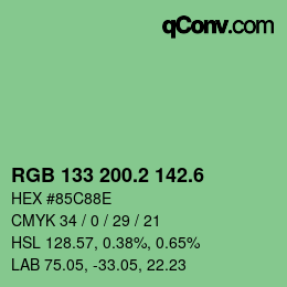 カラーコード: RGB 133 200.2 142.6 | qconv.com