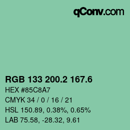カラーコード: RGB 133 200.2 167.6 | qconv.com