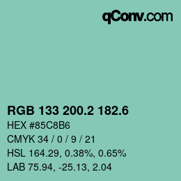 カラーコード: RGB 133 200.2 182.6 | qconv.com