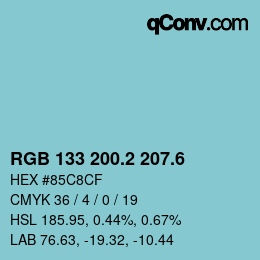 カラーコード: RGB 133 200.2 207.6 | qconv.com