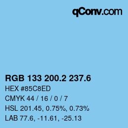 カラーコード: RGB 133 200.2 237.6 | qconv.com