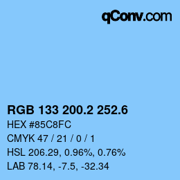 カラーコード: RGB 133 200.2 252.6 | qconv.com