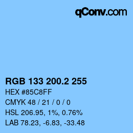 カラーコード: RGB 133 200.2 255 | qconv.com