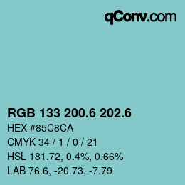 カラーコード: RGB 133 200.6 202.6 | qconv.com
