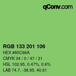 Color code: RGB 133 201 106 | qconv.com