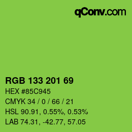 Color code: RGB 133 201 69 | qconv.com