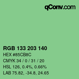 Farbcode: RGB 133 203 140 | qconv.com