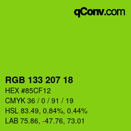 カラーコード: RGB 133 207 18 | qconv.com