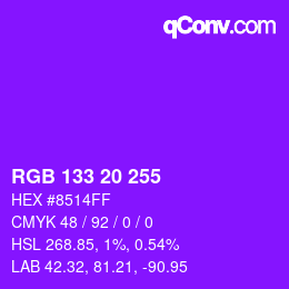 Color code: RGB 133 20 255 | qconv.com