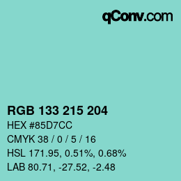 カラーコード: RGB 133 215 204 | qconv.com