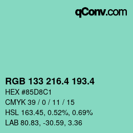 カラーコード: RGB 133 216.4 193.4 | qconv.com
