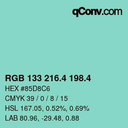 カラーコード: RGB 133 216.4 198.4 | qconv.com