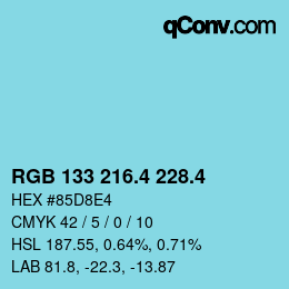 カラーコード: RGB 133 216.4 228.4 | qconv.com