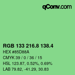 カラーコード: RGB 133 216.8 138.4 | qconv.com