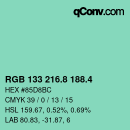 カラーコード: RGB 133 216.8 188.4 | qconv.com