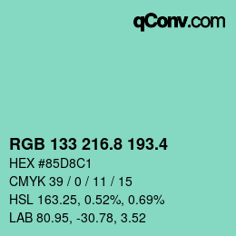 カラーコード: RGB 133 216.8 193.4 | qconv.com