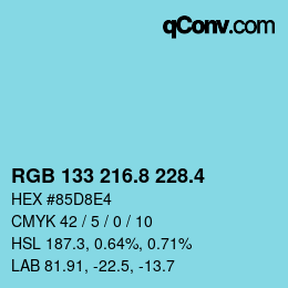 カラーコード: RGB 133 216.8 228.4 | qconv.com