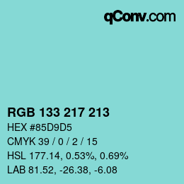 Color code: RGB 133 217 213 | qconv.com