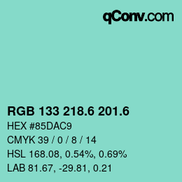 カラーコード: RGB 133 218.6 201.6 | qconv.com