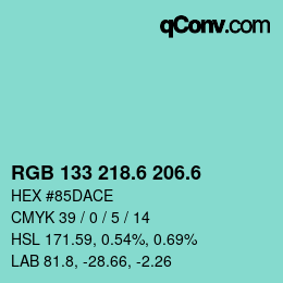 カラーコード: RGB 133 218.6 206.6 | qconv.com