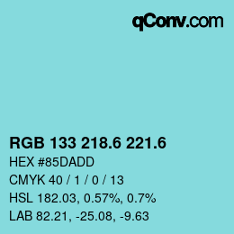 カラーコード: RGB 133 218.6 221.6 | qconv.com