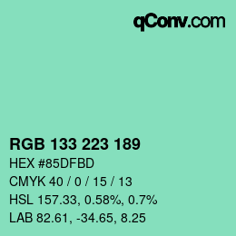 Color code: RGB 133 223 189 | qconv.com
